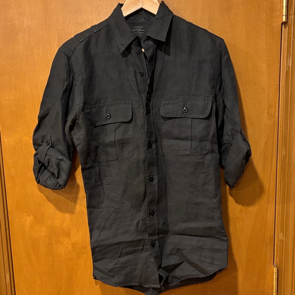 J. Crew Men's Dark Gray linen Camp Casual Shirt Bard McNutt for J. Crew
